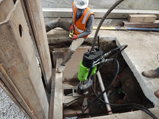 12" Sewer Replacement in San Francisco Hillside Easement - Flores Construction uses the TRIC M100 pipebursting unit to replace a 12" sewer line in a steep hillside easement in residential San Francisco.
