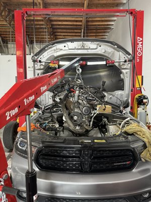 Durango Engine Swap - Completed a full engine swap on this Dodge Durango. Removed the failed motor, installed a replacement, and got it back on the road running strong. Durango Engine Swap - Completed a full engine swap on this Dodge Durango. Removed the failed motor, installed a replacement, and got it back on the road running strong.