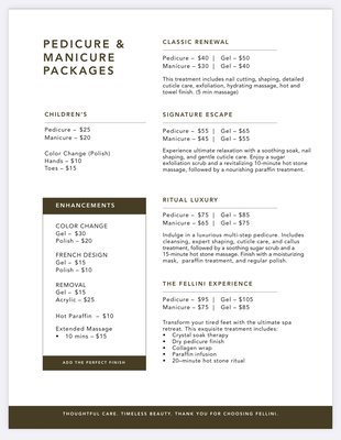 Service Menu - For pricing and services, please review our updated pricing.