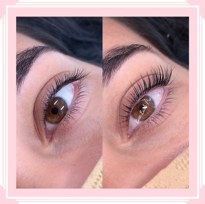 Lash lift & tint - A lash lift is an amazing alternative to lash extensions. Its an all natural semi permanent procedure, boosting your natural lashes from the root, giving them a lifted and lengthened appearance. It's great for those who have straight or downward facing lashes or for those who have sensitivities to the lash adhesive. You will look more awake and even more youthful. Adding the tint to your lash lift will give your eyes that extra pop!
Eyelash Perm with black tinting. Lash up to 4-6 weeks. Best for clients with long natural eyelashes Lash lift & tint - A lash lift is an amazing alternative to lash extensions. Its an all natural semi permanent procedure, boosting your natural lashes from the root, giving them a lifted and lengthened appearance. It's great for those who have straight or downward facing lashes or for those who have sensitivities to the lash adhesive. You will look more awake and even more youthful. Adding the tint to your lash lift will give your eyes that extra pop!
Eyelash Perm with black tinting. Lash up to 4-6 weeks. Best for clients with long natural eyelashes