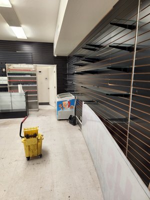 Smoke shop remodel, cleaning, and stocking. - This was a full smoke shop remodel, deep cleaning, and stocking for there grand opening. Cement was laid, sink vanity was swapped out, sticker and old advertisement sings removed, deep cleaned, apoxy was laid, all glass shelving and showcases cleaned, and we stocked the store with its inventory to get it ready for it's grand opening!