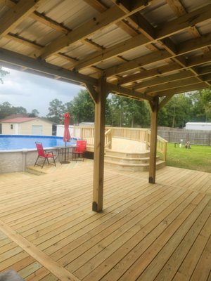 Monster deck 2025 - This is a 1280 SQ FT multi level deck with a outdoor kitchen ,tiki , bar, new roof structure-with a pool side above ground deck . Monster deck 2025 - This is a 1280 SQ FT multi level deck with a outdoor kitchen ,tiki , bar, new roof structure-with a pool side above ground deck .