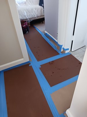 Day 1 bath remodel - Rod's Home  Improvements uses floor and dust protection to protect  your home