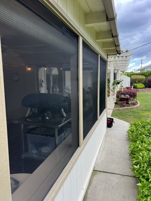 Screened-In Patio Repair – Fixed Installation on Built-In Frames - Screened-In Patio Repair – Fixed Installation on Built-In Frames
We recently completed a project on a screened-in patio featuring two screen doors and eight large screened windows. The patio had been custom-built by a previous homeowner, and the screen frames were permanently fixed within the window jambs, making them difficult—and risky—to remove.
After careful assessment, we performed the re-screening directly on the fixed frames, avoiding any potential damage to the existing structure. Despite the added complexity, the work was completed efficiently and with precision.
Our client appreciated the clear communication, fair and transparent pricing (including labor, travel, and additional materials), and the high level of care and craftsmanship throughout the project. We’re grateful for their kind words and their willingness to recommend Golden Screen Services to friends and family. Screened-In Patio Repair – Fixed Installation on Built-In Frames - Screened-In Patio Repair – Fixed Installation on Built-In Frames
We recently completed a project on a screened-in patio featuring two screen doors and eight large screened windows. The patio had been custom-built by a previous homeowner, and the screen frames were permanently fixed within the window jambs, making them difficult—and risky—to remove.
After careful assessment, we performed the re-screening directly on the fixed frames, avoiding any potential damage to the existing structure. Despite the added complexity, the work was completed efficiently and with precision.
Our client appreciated the clear communication, fair and transparent pricing (including labor, travel, and additional materials), and the high level of care and craftsmanship throughout the project. We’re grateful for their kind words and their willingness to recommend Golden Screen Services to friends and family.