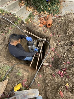 Sewer pipe replacement - Customer was having major sewer pipe issues. They called us on a Sunday to snake the line and we came out on Sunday and cleared the line but noticed that there was a collapsed pipe in 1 section and other multiple breaks and shifts. We ended up installing a new pipe from inside crawl space to outside with a clean out installation and replacing the remaining line approximately 50 feet with trenchless pipe bursting method and continued on to line the remaining clay 6 inch diameter piping that connects to the city. Customer was extremely happy.
