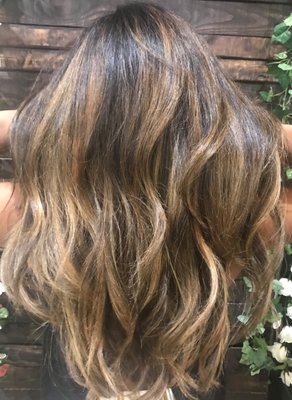 Caramel Balayage - Applied this hair coloring technique to delicately sweep in ight and natural colors into their natural darker hair base in-order to achieve this gorgeous sun-kissed look! our clients desired! Caramel Balayage - Applied this hair coloring technique to delicately sweep in ight and natural colors into their natural darker hair base in-order to achieve this gorgeous sun-kissed look! our clients desired!