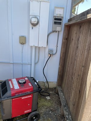 Generator transfer switch installation. - This generator and transfer switch set up is typical for most applications. This particular job was done recently in Garberville.
The generator shown is a portable, where most of the generator transfer switch is that we do are with permanently mounted generators. Generator transfer switch installation. - This generator and transfer switch set up is typical for most applications. This particular job was done recently in Garberville.
The generator shown is a portable, where most of the generator transfer switch is that we do are with permanently mounted generators.