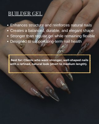 GEL BUILDER - Pure Nail Spa offers a premium Gel Builder service, perfect for those who want to create exceptional length and durability for their nails. Gel Builder is one of the ideal options for building strong, long-lasting and flexible nails for any design, from natural beauty to creative nail art designs.
We use high-quality Gel Builder products that are safe for natural nails and provide a base layer, helping nail designs become more perfect. With a team of experienced and skillful technicians, we are committed to bringing beautiful, sustainable nails that suit your style. GEL BUILDER - Pure Nail Spa offers a premium Gel Builder service, perfect for those who want to create exceptional length and durability for their nails. Gel Builder is one of the ideal options for building strong, long-lasting and flexible nails for any design, from natural beauty to creative nail art designs.
We use high-quality Gel Builder products that are safe for natural nails and provide a base layer, helping nail designs become more perfect. With a team of experienced and skillful technicians, we are committed to bringing beautiful, sustainable nails that suit your style.