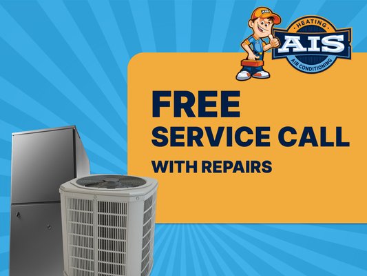 Free Service Call With Repairs - Enjoy a Free Service Call with any HVAC repairs.