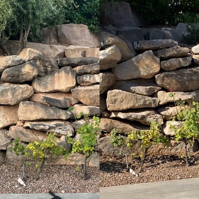 Stone Cliff Job Aug. 2021 - The customers originally called us out to just clean off their landscaping rocks, but after seeing the results of the rocks, they wanted us to also do their upper and lower patios as well. Here are some amazing before and after pictures of how the job turned out!