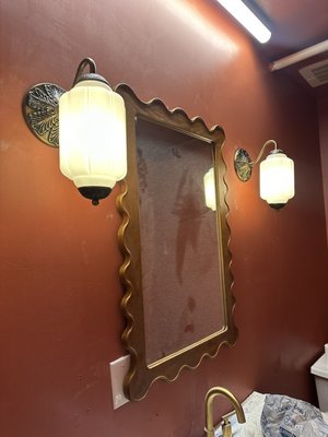 From Basic to Boutique! - Bathroom refresh for a local business! We swapped out basic commercial fixtures for these elegant brass sconces and a scalloped mirror to create a more welcoming atmosphere for their customers. Need an electrical or aesthetic upgrade for your business? Message us for a quote! From Basic to Boutique! - Bathroom refresh for a local business! We swapped out basic commercial fixtures for these elegant brass sconces and a scalloped mirror to create a more welcoming atmosphere for their customers. Need an electrical or aesthetic upgrade for your business? Message us for a quote!