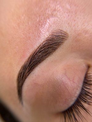 Microblading/Hair strokes and Combination - Microblading is using a blade like tool to create individual lines to replicate hair like strokes to the desired shape of the client's. The end results usually is subtle, natural, and fluffy. Ideally for those who have flatter hair texture, small pore size, and healthy skin. It does not replace the need to fill in brows with make up. 
If the client likes the look of hair strokes but would like to eliminate the need to fill in their brows, combination may be a better option. Combination brows incorporate both hair strokes with shading usually to create a fluffy effect in the bulb of the brow, and a more filled and define shaded finish for the remainder 2/3 of the brow.
