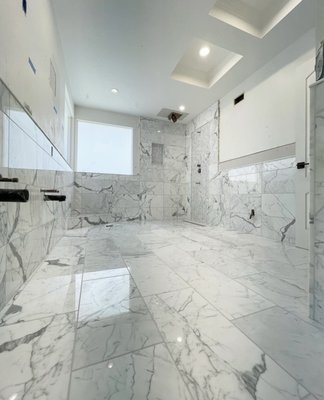 2023 Full Master Bathroom Renovation - The Customer wanted a complete new bathroom look, wanted the best quality tiles and most creative design. We came up with the marble tile curbless shower, they loved their new bathroom so much. 2023 Full Master Bathroom Renovation - The Customer wanted a complete new bathroom look, wanted the best quality tiles and most creative design. We came up with the marble tile curbless shower, they loved their new bathroom so much.
