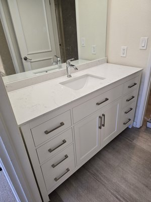 Rental Turnover Bathroom Upgrade: Vanity, Sink, Faucet & Plumbing - For this Sacramento rental property turnover, we completed a full bathroom fixture upgrade to prepare the unit for new tenants. The project included removal of the existing vanity and installation of a new bathroom vanity, sink, faucet, and updated plumbing connections. Rental Turnover Bathroom Upgrade: Vanity, Sink, Faucet & Plumbing - For this Sacramento rental property turnover, we completed a full bathroom fixture upgrade to prepare the unit for new tenants. The project included removal of the existing vanity and installation of a new bathroom vanity, sink, faucet, and updated plumbing connections.