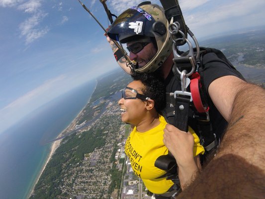 Skydive Grand Haven - If you're going to do it in Michigan, you might as well do it by The Big Lake! Enjoy the ride as we cruise up and down the shore line on the way to 10000 ,14000 or 17000 feet in our Multi-Turbine engine aircraft. Then you'll step outside and be amazed at how much more intense the view is when you're not looking out a window at it! You'll freefall for between 30 to 90 seconds (depending on the altitude you choose) and fly the parachute back to the dropzone. Skydive Grand Haven - If you're going to do it in Michigan, you might as well do it by The Big Lake! Enjoy the ride as we cruise up and down the shore line on the way to 10000 ,14000 or 17000 feet in our Multi-Turbine engine aircraft. Then you'll step outside and be amazed at how much more intense the view is when you're not looking out a window at it! You'll freefall for between 30 to 90 seconds (depending on the altitude you choose) and fly the parachute back to the dropzone.