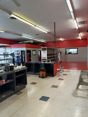 Interior commercial space - This commercial space painting project was a full paint, color change, four tone project, red, black white, and gray Interior commercial space - This commercial space painting project was a full paint, color change, four tone project, red, black white, and gray