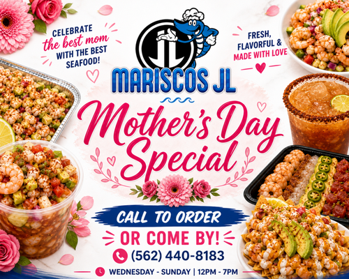 Mother’s Day Special at Mariscos JL 💖 Let us help you make Mom’s day truly delicious! - Make this Mother’s Day unforgettable with our signature seafood party trays and catering specials at Mariscos JL.
💖 Let us help you make Mom’s day truly delicious!
📞 Call us at (562) 440-8183
📍 6161 Alamo Ave, Maywood, CA 90270
📲 Follow us on Instagram & TikTok: @mariscosjl_

Order soon—platters are made fresh daily!