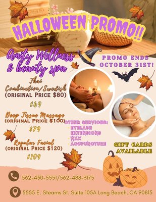 Halloween Promo - Please Join us for Halloween Party this coming Sunday,
October 29, 2023
Its time to relax and rejuvenate yourself... Halloween Promo - Please Join us for Halloween Party this coming Sunday,
October 29, 2023
Its time to relax and rejuvenate yourself...