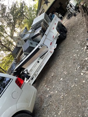 Out with the old remodel - This clean out/remodel of a house is loaded and ready to be tied down to haul off. Let us help you with your next project! Out with the old remodel - This clean out/remodel of a house is loaded and ready to be tied down to haul off. Let us help you with your next project!