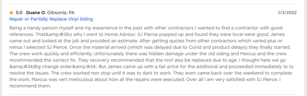 Check out our 5 STAR HomeAdvisor Reviews! - We love to make our customers happy, check out what they have to say about SJ Pierce! Check out our 5 STAR HomeAdvisor Reviews! - We love to make our customers happy, check out what they have to say about SJ Pierce!