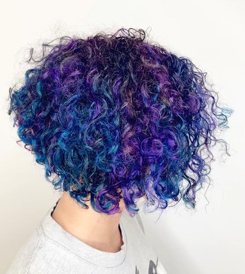 Outer space Vivid Colors - This vivid color make over was inspired by outer space colors. I cut, bleached, colored, & styled her hair. It took me April 5 hours.