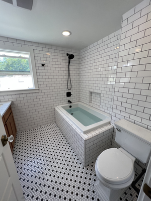 Barn House Look on Bathroom, early 2023 - This bathroom was a fun project we could do for a client who lived in a farm. The client had an expecting daughter who would live with him in an ADU (Additional Unit) in the farms back yard. The daughter remembered her houses farm look and wanted to incorporate that into her house. We were happy we could give her exactly what she wanted in such a joyous time of her life. Barn House Look on Bathroom, early 2023 - This bathroom was a fun project we could do for a client who lived in a farm. The client had an expecting daughter who would live with him in an ADU (Additional Unit) in the farms back yard. The daughter remembered her houses farm look and wanted to incorporate that into her house. We were happy we could give her exactly what she wanted in such a joyous time of her life.