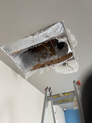 Leak found and repaired - Found Leak, fixed leak, repaired ceiling.