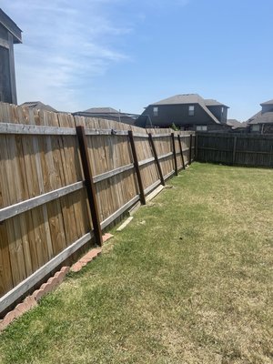 6’ privacy wood fence with steel post repair - Came in and tore down the fence. Pulled all the post and reset. Painted all the post with black gloss enamel paint. Re ran the fence and stained 6’ privacy wood fence with steel post repair - Came in and tore down the fence. Pulled all the post and reset. Painted all the post with black gloss enamel paint. Re ran the fence and stained