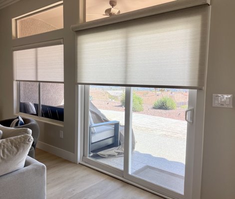 Motorized Shades - The completed project features motorized light-filtering roller shades designed to deliver both modern style and optimal functionality. Finished with a sleek, fabric-wrapped fascia, the shades present a clean, cohesive look that seamlessly integrates with the space. The motorization provides effortless control and convenience, while the light-filtering fabric allows for a soft, balanced level of natural light. Carefully selected high-quality materials and precise installation ensured a flawless result, ultimately achieving exactly what the customer envisioned in both design and performance. Motorized Shades - The completed project features motorized light-filtering roller shades designed to deliver both modern style and optimal functionality. Finished with a sleek, fabric-wrapped fascia, the shades present a clean, cohesive look that seamlessly integrates with the space. The motorization provides effortless control and convenience, while the light-filtering fabric allows for a soft, balanced level of natural light. Carefully selected high-quality materials and precise installation ensured a flawless result, ultimately achieving exactly what the customer envisioned in both design and performance.