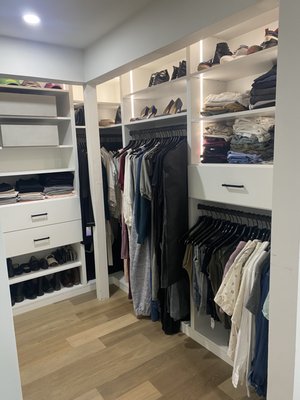 A Closet For a Soon to be Mother - This project required a few things: a thorough evaluation of every item of clothing she owned to create a large donate pile, separate zones for maternity/postpartum/future, and his and hers sections. We had to work very closet with the client through this process to ensure the items were appropriately placed. It turned out wonderful and they can find exactly what they are looking for during whatever life stage they're in. A Closet For a Soon to be Mother - This project required a few things: a thorough evaluation of every item of clothing she owned to create a large donate pile, separate zones for maternity/postpartum/future, and his and hers sections. We had to work very closet with the client through this process to ensure the items were appropriately placed. It turned out wonderful and they can find exactly what they are looking for during whatever life stage they're in.