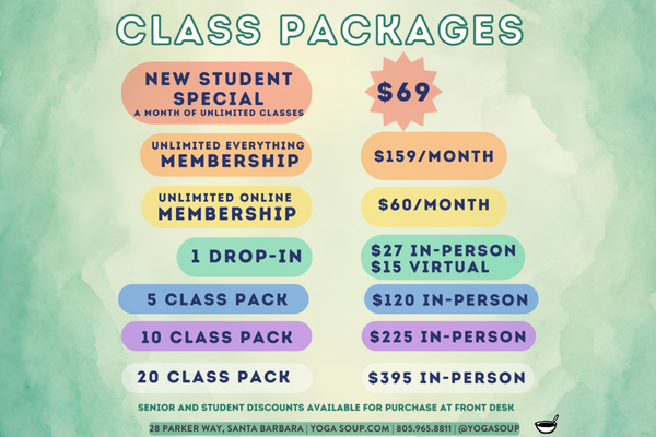 Class Packages - Find the class package type that works best for you and your practice. Not sure? Give us a call and we will walk you through it!