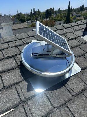 Solar attic fans replacement - Replaced two non-working solar attic fans. No grid power; solar-powered only.