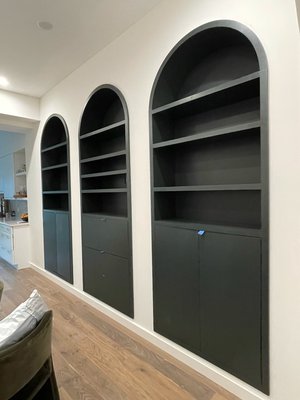 Custom Cabinetry - This project was for the master bed room. There was a tile floor detail and a barnyard door bathroom door implementation as well as a spiral staircase with a new closet and shelving detail Custom Cabinetry - This project was for the master bed room. There was a tile floor detail and a barnyard door bathroom door implementation as well as a spiral staircase with a new closet and shelving detail