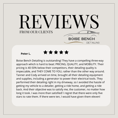5 Star Reviews - We're not just about cleaning; we're about restoring your car's beauty and protecting its value. Our experienced team is dedicated to exceeding your expectations.