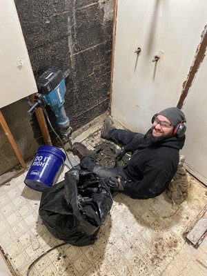 Bathroom Remodel - The apartment was a little old and run down when we got to it, however with a lot of work, it looks brand new! We took her down to the studs, replaced drywall, paint, subfloor, flooring, and new shower surround, toilet, vanity and fixtures!