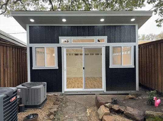 Tuff shed to Art studio in less than a month! - Built from a blank slate tough shed. This is complete with insulation, electrical, heat and A/C, and dimmable lighting.