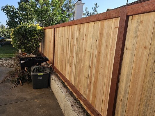 Fence installation - The customer wanted an old wood fence to be removed, and a new one was put in its place. We demoed and hauled away old panels and set and installed new cedar posts and panels.