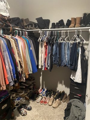 Closet Organize - This closet was organized, baseboards dusted and cleaned, and carpet vacuumed. 
It’s important to organize as well as clean. What a transformation!