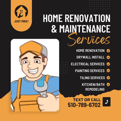 Our Services | Text me! - It is so wonderful when an experienced handyman can come to your help. I can help you: Drywall Install/
Repair, Painting, Remodeling, Caulking, Furniture Assembly & Repair, Picture & Mirror Hanging, Floor
Installation, Lock Replacement & Installation and much more Just text or call Mike! Our Services | Text me! - It is so wonderful when an experienced handyman can come to your help. I can help you: Drywall Install/
Repair, Painting, Remodeling, Caulking, Furniture Assembly & Repair, Picture & Mirror Hanging, Floor
Installation, Lock Replacement & Installation and much more Just text or call Mike!