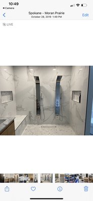 Bathroom gut to almost finished. Just waiting for glass to arrive. - This is a remodel of an outdated bathroom. We took it down to Bare studs And put it back to beautiful. ￼