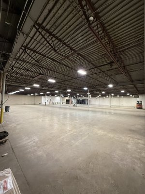 Warehouse Lighting Project - One of our bigger projects. Included demo of 100 existing light fixtures and old wiring, replaced by new LED light fixtures and new MC wiring Warehouse Lighting Project - One of our bigger projects. Included demo of 100 existing light fixtures and old wiring, replaced by new LED light fixtures and new MC wiring