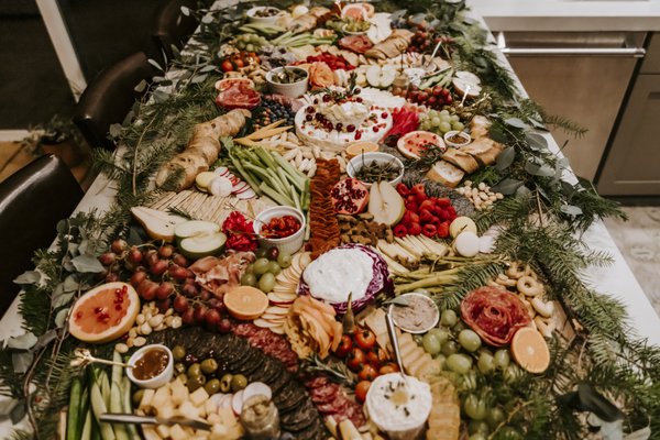 Holiday Party for 30 guests - This holiday-themed grazing table was prepared at a lovely couple's home here in Carlsbad. The guestlist included 30 adults and the hosts mentioned it was a huge hit and enjoyed by all!