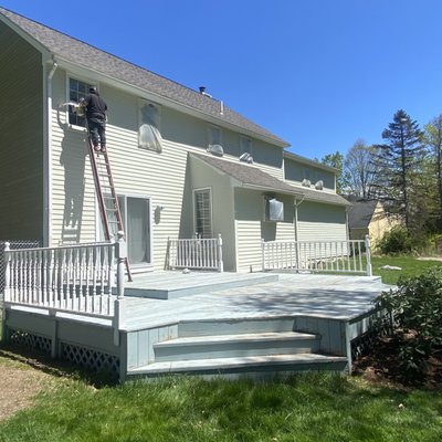 Exterior Paint (Vinyl) - OVERVIEW:
Check out this full exterior vinyl siding paint job in Concord!
Due to weather elements and aging our customer wanted to bring some life back to their home exterior without having to replace all the siding. We began by stripping and sanding the exterior along with replacing a few vinyl siding panels. We then applied some wood filler and caulked some imperfections. After getting the siding ready for paint we applied Benjamin Moore Acrylic Primer for proper paint adhesion. Once the primer dried we applied 2 coats of Benjamin Moore Solid Stain. Once the paint had dried we performed a quality check to make sure that the paint had properly adhered. Our customer was very pleased with the results that will last him at least 5-10 years!
PROJECT DETAILS:
Project Date: August 2022
Painting Material: Benjamin Moore
Siding Material: Vinyl
Exterior Color: White Exterior Paint (Vinyl) - OVERVIEW:
Check out this full exterior vinyl siding paint job in Concord!
Due to weather elements and aging our customer wanted to bring some life back to their home exterior without having to replace all the siding. We began by stripping and sanding the exterior along with replacing a few vinyl siding panels. We then applied some wood filler and caulked some imperfections. After getting the siding ready for paint we applied Benjamin Moore Acrylic Primer for proper paint adhesion. Once the primer dried we applied 2 coats of Benjamin Moore Solid Stain. Once the paint had dried we performed a quality check to make sure that the paint had properly adhered. Our customer was very pleased with the results that will last him at least 5-10 years!
PROJECT DETAILS:
Project Date: August 2022
Painting Material: Benjamin Moore
Siding Material: Vinyl
Exterior Color: White