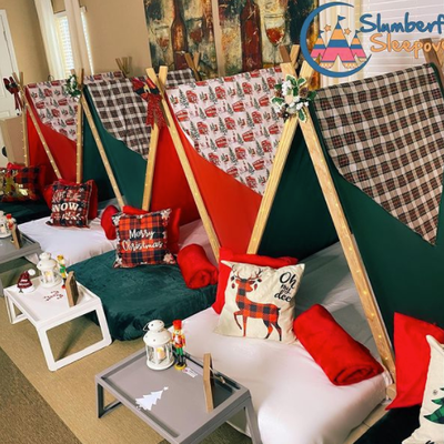 Sleigh The Night Away - Slumberfest Sleepovers’ is the perfect way to celebrate any holiday! We’re all about the magic of making memories that last a lifetime. Book your new favorite holiday tradition with Slumberfest Sleepovers!
* All packages include *
- Colorful Themed Tents with Magical Twinkly Lights
- Super Comfy Premium Memory Foam Twin Mattresses
- Comfy Sheets and Blankets
- Decorative Pillows*
- Decorated Tray Tables with Novelty Lights
* Please note: Sleeping Pillows are not provided for hygiene reasons*
* Delivery *
- Currently serving the Las Vegas area. Local delivery, set up, styling and take down is included.
- Additional $75 fee for high rise or hotel set up.
Book your next party online at www.SlumberfestSleepovers.com
Or give us a call at 725-208-9521 Sleigh The Night Away - Slumberfest Sleepovers’ is the perfect way to celebrate any holiday! We’re all about the magic of making memories that last a lifetime. Book your new favorite holiday tradition with Slumberfest Sleepovers!
* All packages include *
- Colorful Themed Tents with Magical Twinkly Lights
- Super Comfy Premium Memory Foam Twin Mattresses
- Comfy Sheets and Blankets
- Decorative Pillows*
- Decorated Tray Tables with Novelty Lights
* Please note: Sleeping Pillows are not provided for hygiene reasons*
* Delivery *
- Currently serving the Las Vegas area. Local delivery, set up, styling and take down is included.
- Additional $75 fee for high rise or hotel set up.
Book your next party online at www.SlumberfestSleepovers.com
Or give us a call at 725-208-9521