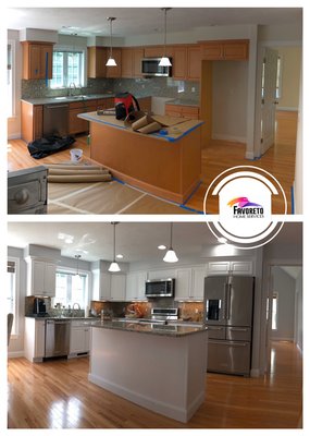 Kitchen Cabinets Painting in Groton, MA - Kitchen cabinets is a more detailed oriented job. On the jobs done below you can see before and after photos of how the work is performed. We like to work with good quality materials and paint to ensure long durability of the work. We also do 2 full coats of primer and finish.

When a customer calls us the first question they ask is pricing. It all depends on cabinet size, condition and durability and etc... other factors may count as well. Therefore, we offer convenient free estimates. A member of our team will look at the cabinet and we will create a detailed proposal based on your cabinet. 

References available upon request.