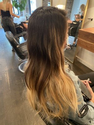 color correction - This was a new client that had just gotten her hair done at another salon, she asked to have it lighter on the ends but not bright at the roots. There was such an abrupt contrast, with no transition between the natural color to the bleached hair. I had to redo the entire head addressing each section giving a lived in feel while being soft and natural with ends that popped. In the end the results were complimenting and gave her more of a style, and she left extremely thankful and happy. color correction - This was a new client that had just gotten her hair done at another salon, she asked to have it lighter on the ends but not bright at the roots. There was such an abrupt contrast, with no transition between the natural color to the bleached hair. I had to redo the entire head addressing each section giving a lived in feel while being soft and natural with ends that popped. In the end the results were complimenting and gave her more of a style, and she left extremely thankful and happy.