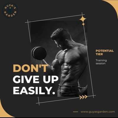 Personal Training options for your fitness goals! - POTENTIAL Tier
COST: $100 Per Month
INCLUDES THE FOLLOWING:
1 session per week/ 4 per month-1 hr sessions
Your choice of a Guya’s Garden T-shirt or Mask and a pair of gloves
10% off all Guya’s products and merchandise

POWER Tier
COST: $200 MO.- 1 hr sessions
INCLUDES THE FOLLOWING:
3 sessions per week / 6 per month
Your choice of Bluetooth earbuds or backpack
15% off all Guya’s products and merchandise

ELITE Tier
COST: $120 WK-2 hr sessions
INCLUDES THE FOLLOWING:
4 sessions per week/ 8 per month
Guya’s Garden duffle bag
20% off all Guya’s products and merchandise
Bring your children options