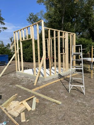 Storage shed rebuild - Here is a shed that we built and painted for a repeat client of ours. The original plan was to paint an existing shed on their property, but upon further inspection it had to be tore down due to water and termite damage. We’re so glad we were able to help with the re construction of their storage shed provide them with a much better alternative to a pre fabricated building for the same cost!