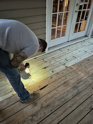 Deck repair - Much needed deck repair, we jacked it up, sured it up with some 4x4 posts on concrete footing. Also replaced decking boards