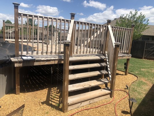 Beautiful deck restoration - This one turned out amazing. It was only about 6-9 months old but had quickly started turning grey with mold. We offered a full restoration package on this one and the results are stunning. Call us today to restore your deck! Beautiful deck restoration - This one turned out amazing. It was only about 6-9 months old but had quickly started turning grey with mold. We offered a full restoration package on this one and the results are stunning. Call us today to restore your deck!
